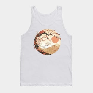 Japanese Style Art: Mountain and Floral View Tank Top